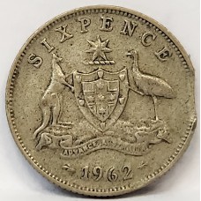 AUSTRALIA 1962 . SIXPENCE . ERROR . CLIPPED PLANCHET FLAN . HIGHER TONE